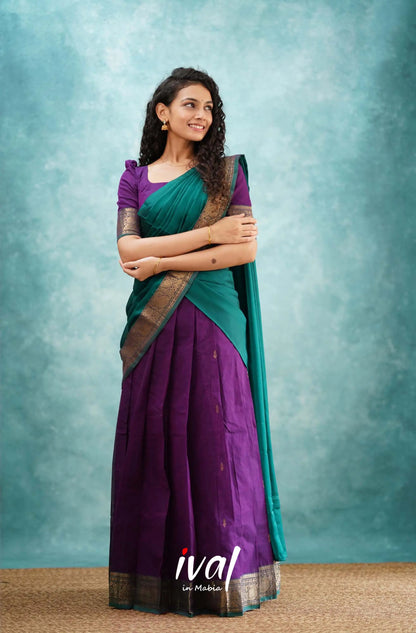 Padmaja - Purple And Teal Green Cotton Halfsaree Half Sarees