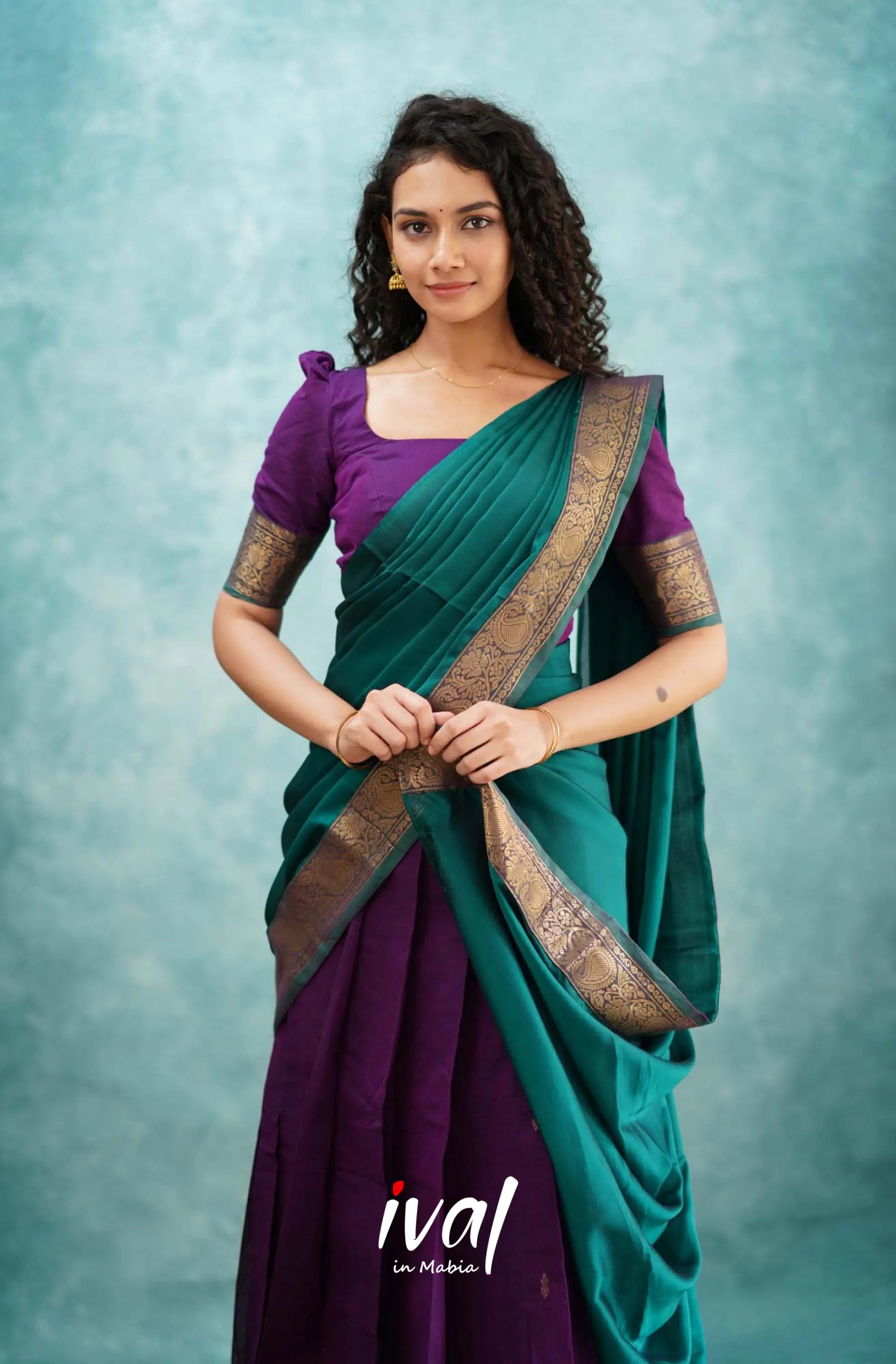 Padmaja - Purple And Teal Green Cotton Halfsaree Half Sarees