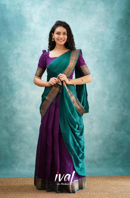 Padmaja - Purple And Teal Green Cotton Halfsaree Half Sarees