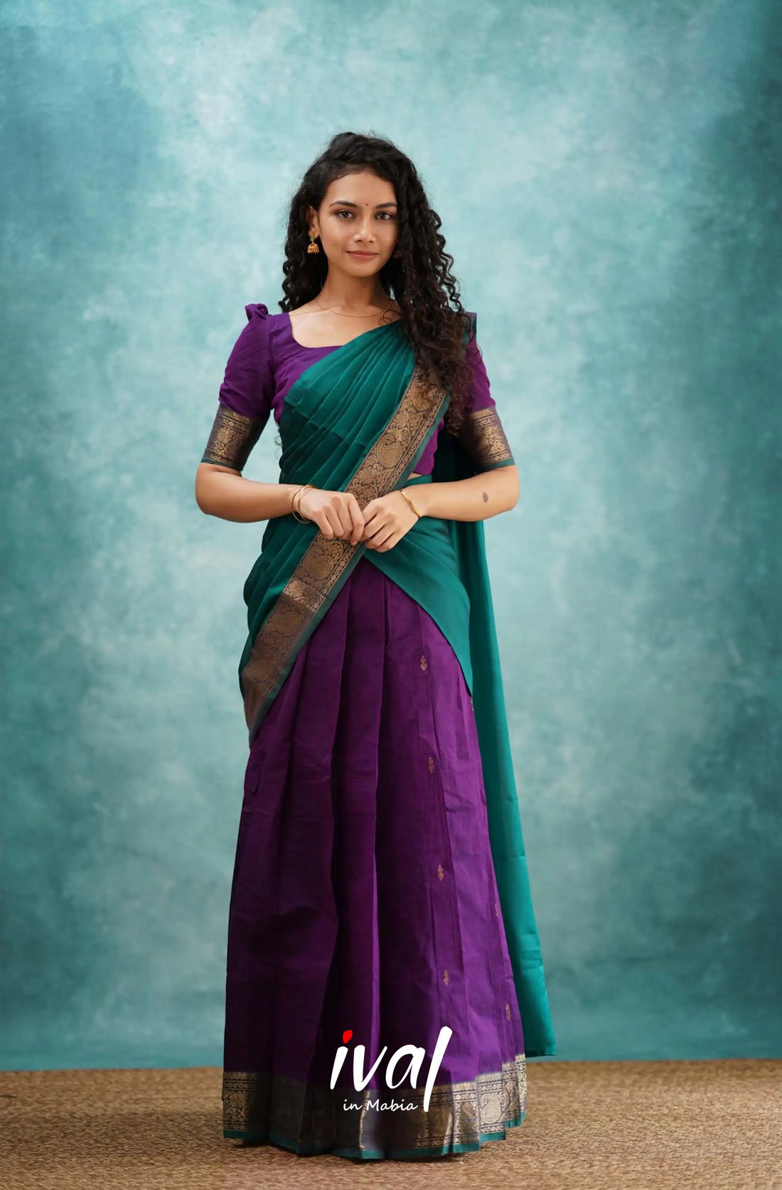 Padmaja - Purple And Teal Green Cotton Halfsaree Half Sarees