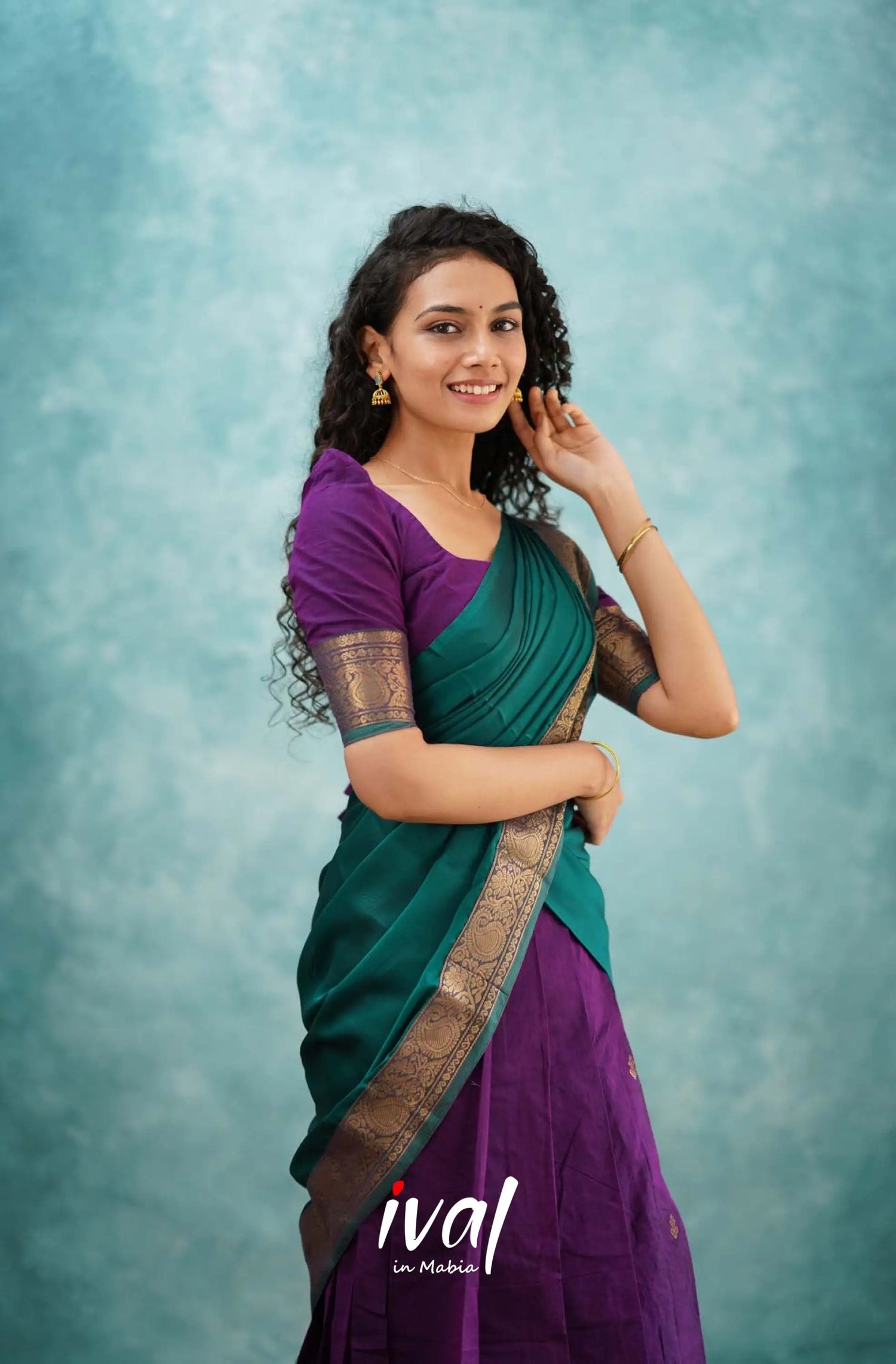 Padmaja - Purple And Teal Green Cotton Halfsaree Half Sarees