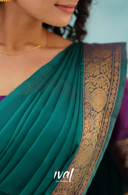 Padmaja - Purple And Teal Green Cotton Halfsaree Half Sarees