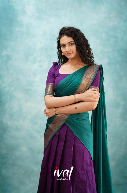 Padmaja - Purple And Teal Green Cotton Halfsaree Half Sarees