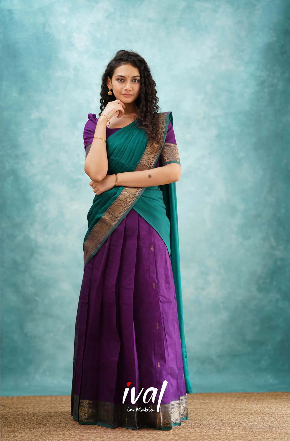 Padmaja - Purple And Teal Green Cotton Halfsaree Half Sarees