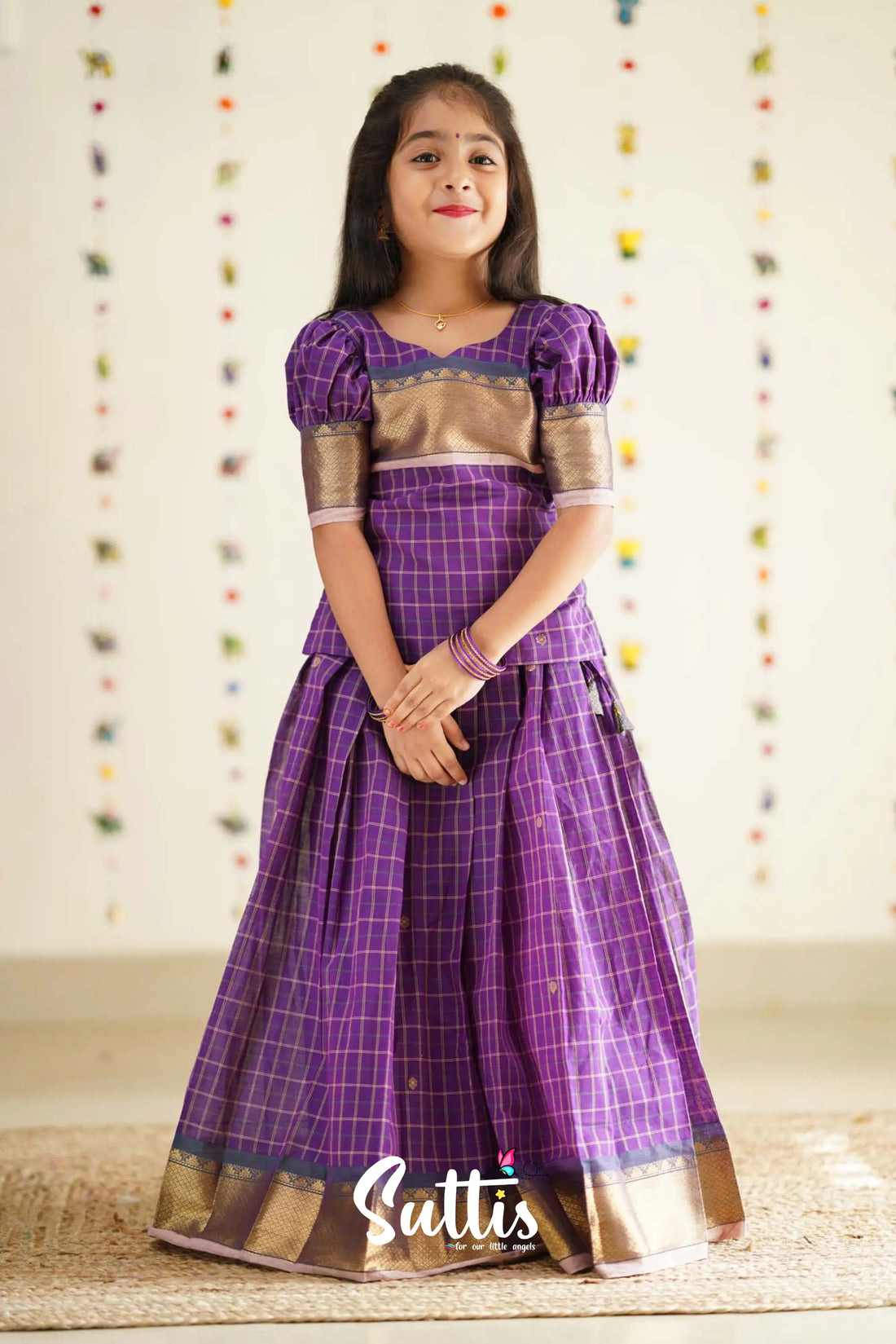 Padmaja - Purple Handloom Cotton Pavadai Sattai Kids-Suttis