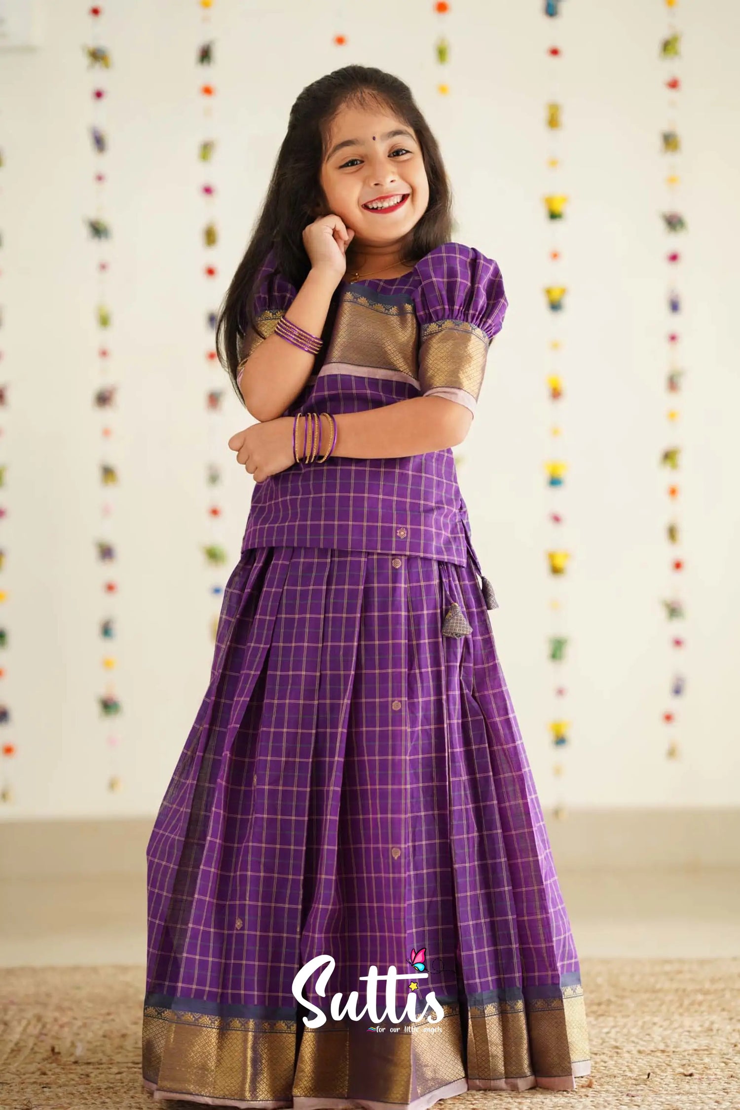 Padmaja - Purple Handloom Cotton Pavadai Sattai Kids-Suttis