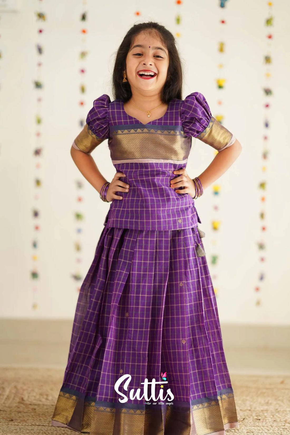 Padmaja - Purple Handloom Cotton Pavadai Sattai Kids-Suttis