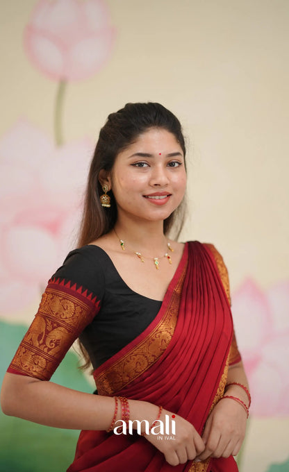 Padmaja - Red and Black Chettinad Cotton Halfsaree - Half Sarees