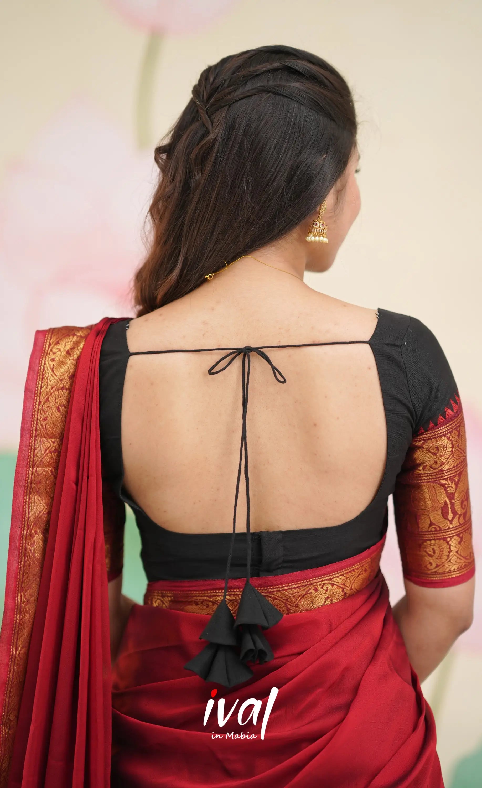 Padmaja - Red and Black Chettinad Cotton Halfsaree - Half Sarees