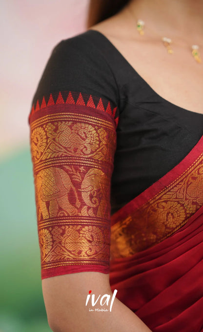 Padmaja - Red and Black Chettinad Cotton Halfsaree - Half Sarees