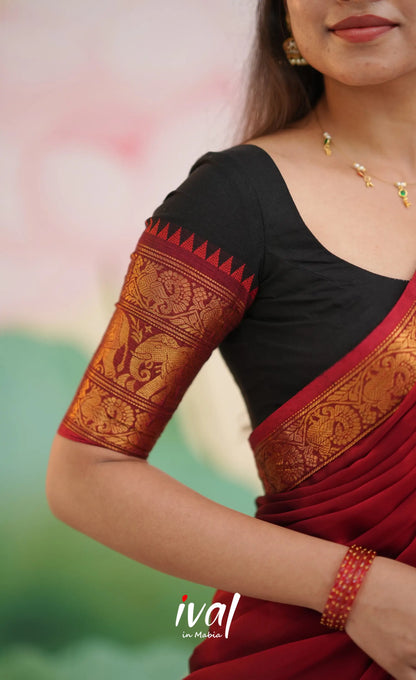 Padmaja - Red and Black Chettinad Cotton Halfsaree - Half Sarees