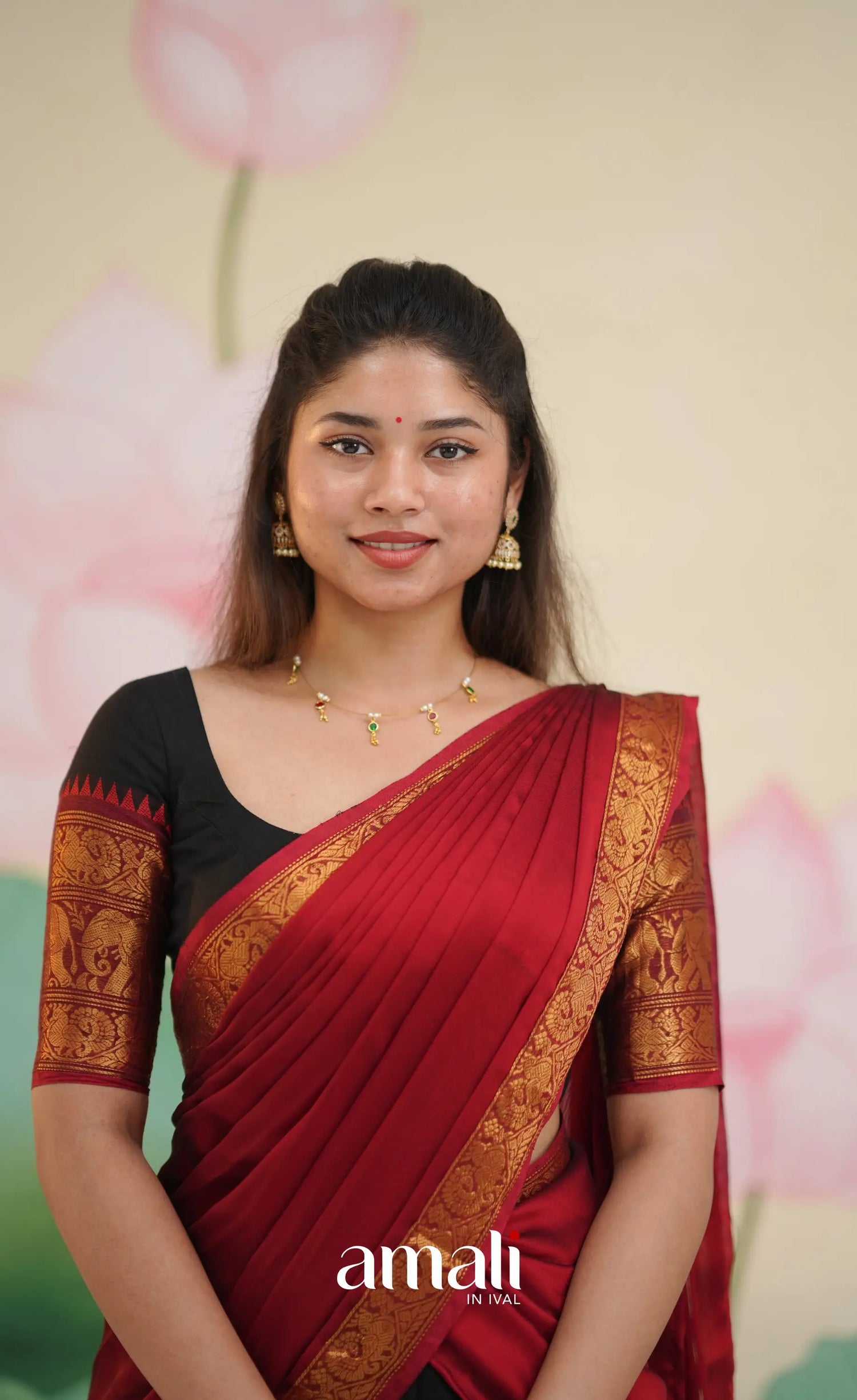 Padmaja - Red and Black Chettinad Cotton Halfsaree - Half Sarees