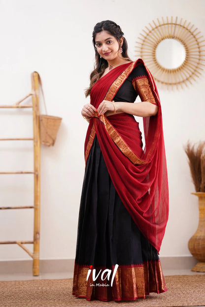 Padmaja - Red And Black Cotton Halfsaree Half Sarees