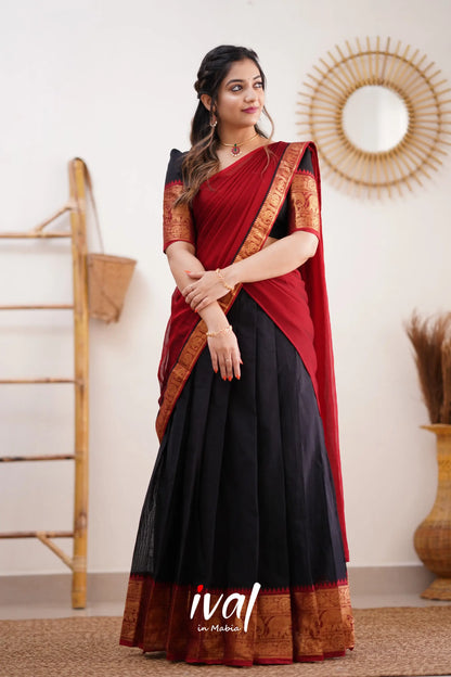 Padmaja - Red And Black Cotton Halfsaree Half Sarees