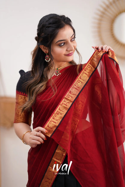 Padmaja - Red And Black Cotton Halfsaree Half Sarees