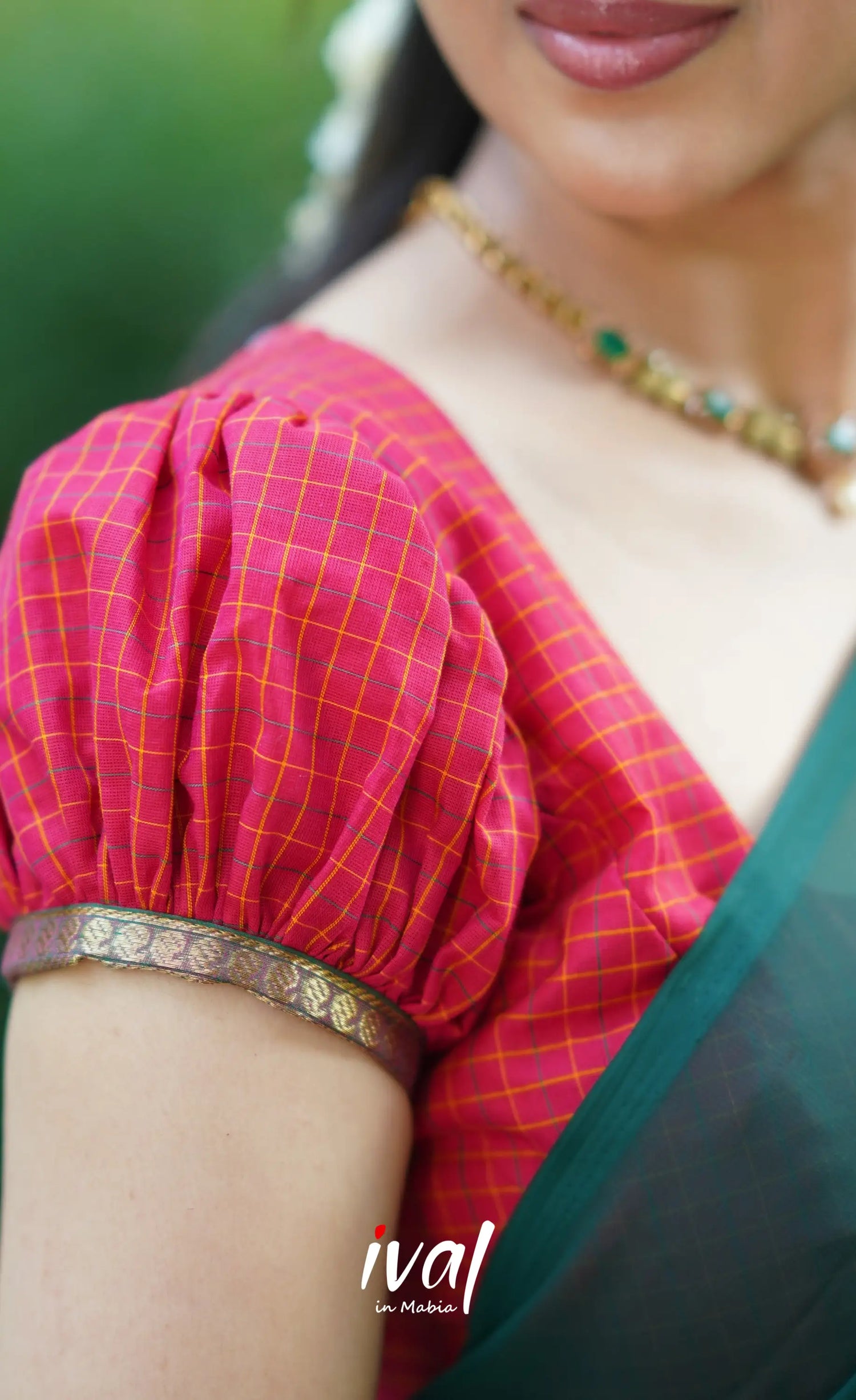 Padmaja- Red And Bottle Green Cotton Halfsaree Half Sarees