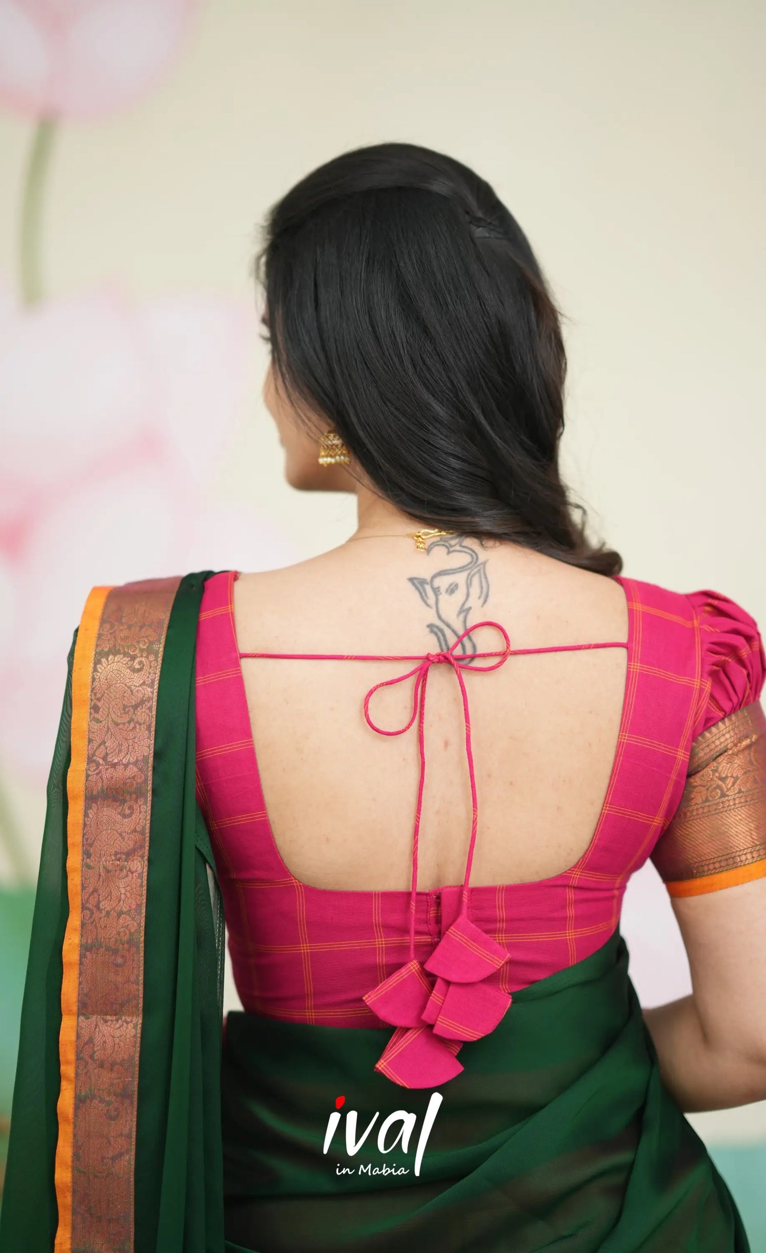 Padmaja - Red and Bottle Green Cotton Halfsaree - Half Sarees