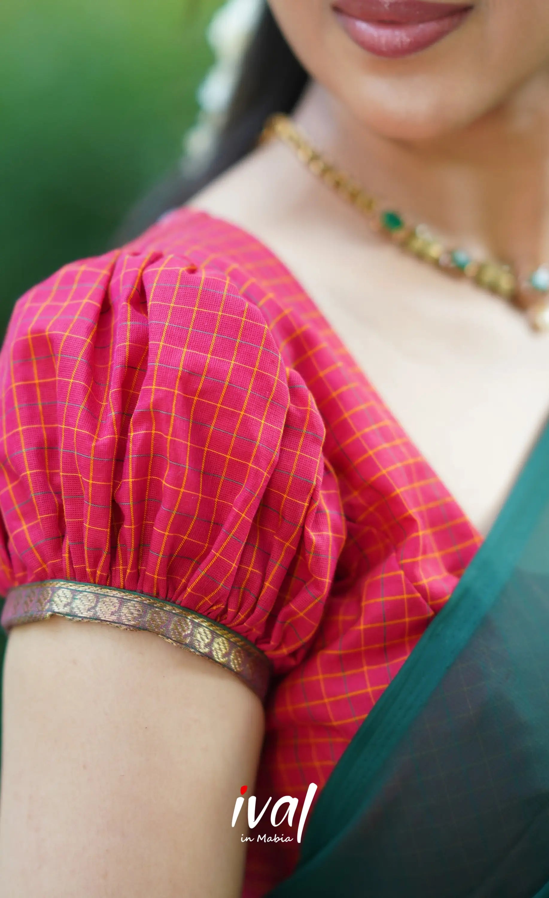 Padmaja- Red And Bottle Green Cotton Halfsaree Half Sarees