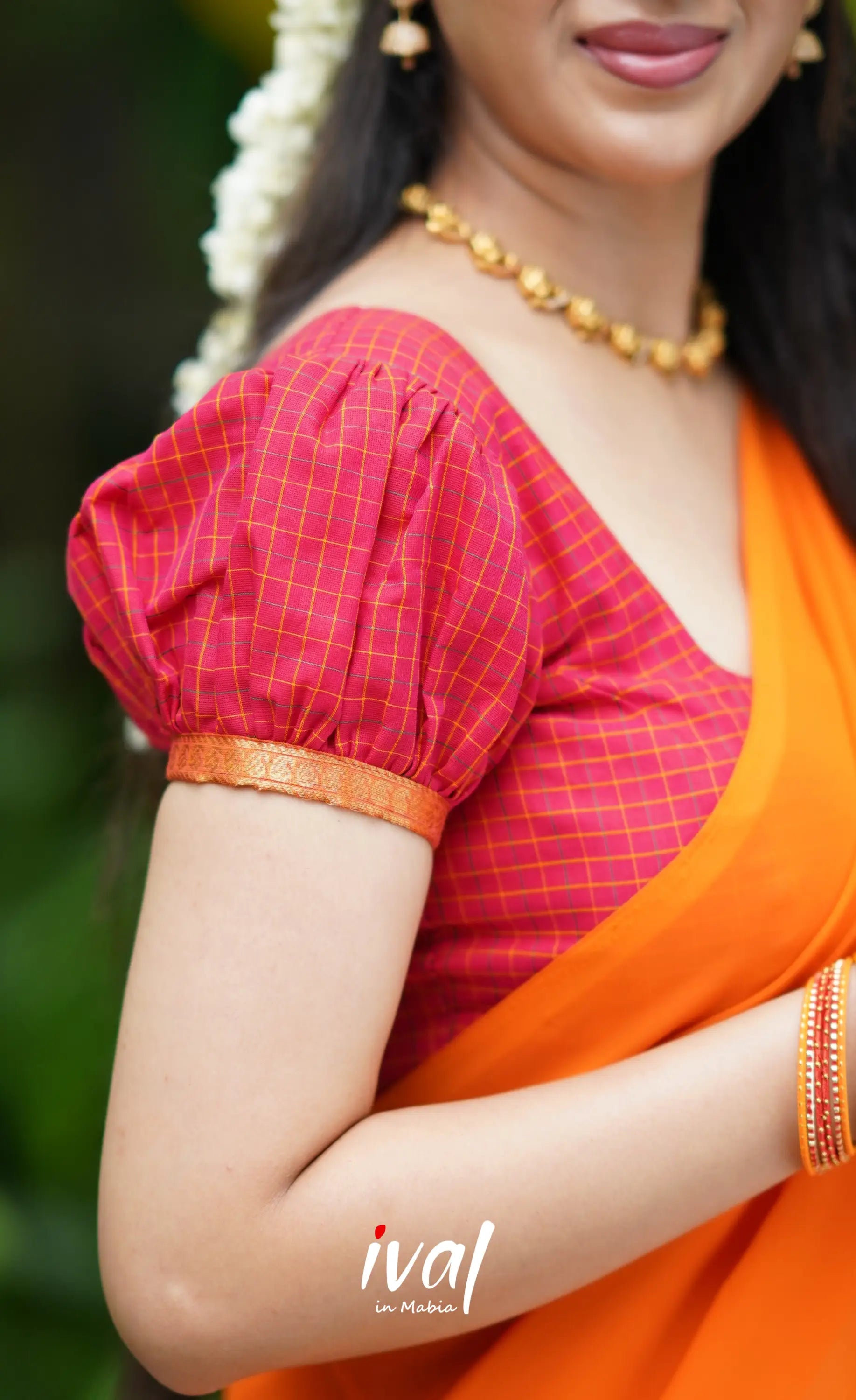 Padmaja- Red And Mustard Orange Cotton Halfsaree Half Sarees