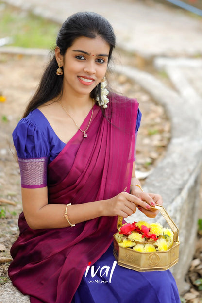 Padmaja - Royal Blue And Magenta Cotton Half Saree Sarees