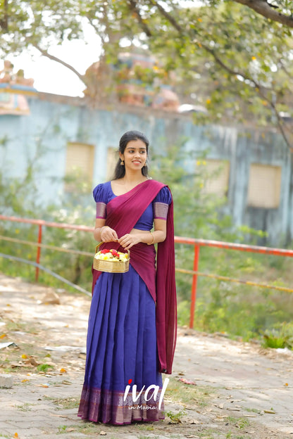 Padmaja - Royal Blue And Magenta Cotton Half Saree Sarees