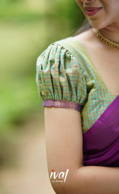 Padmaja- Sea Green And Purple Cotton Halfsaree Half Sarees