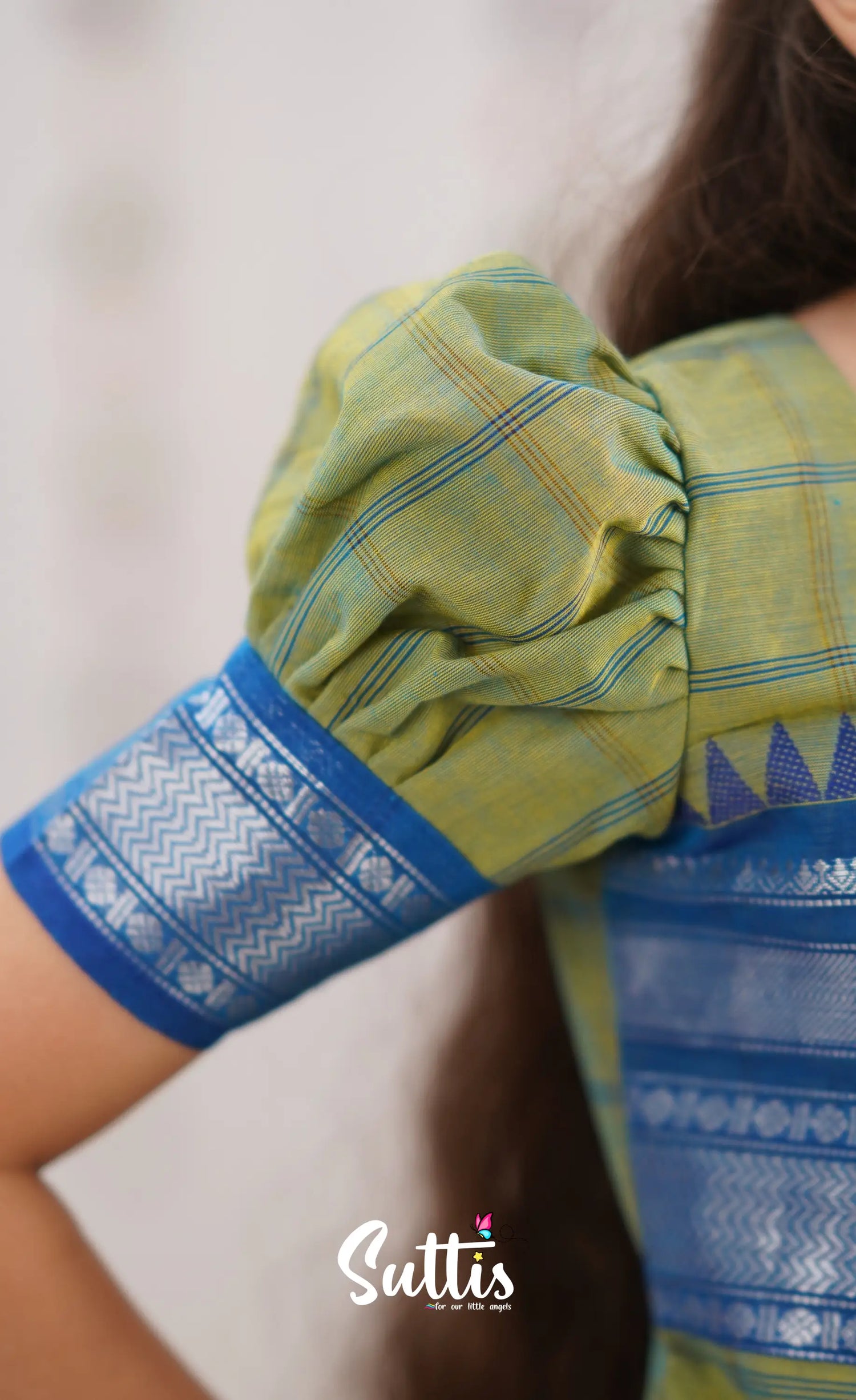 Padmaja Sea Green Shade And Blue Tone Cotton Pavadai Sattai Kids-Suttis