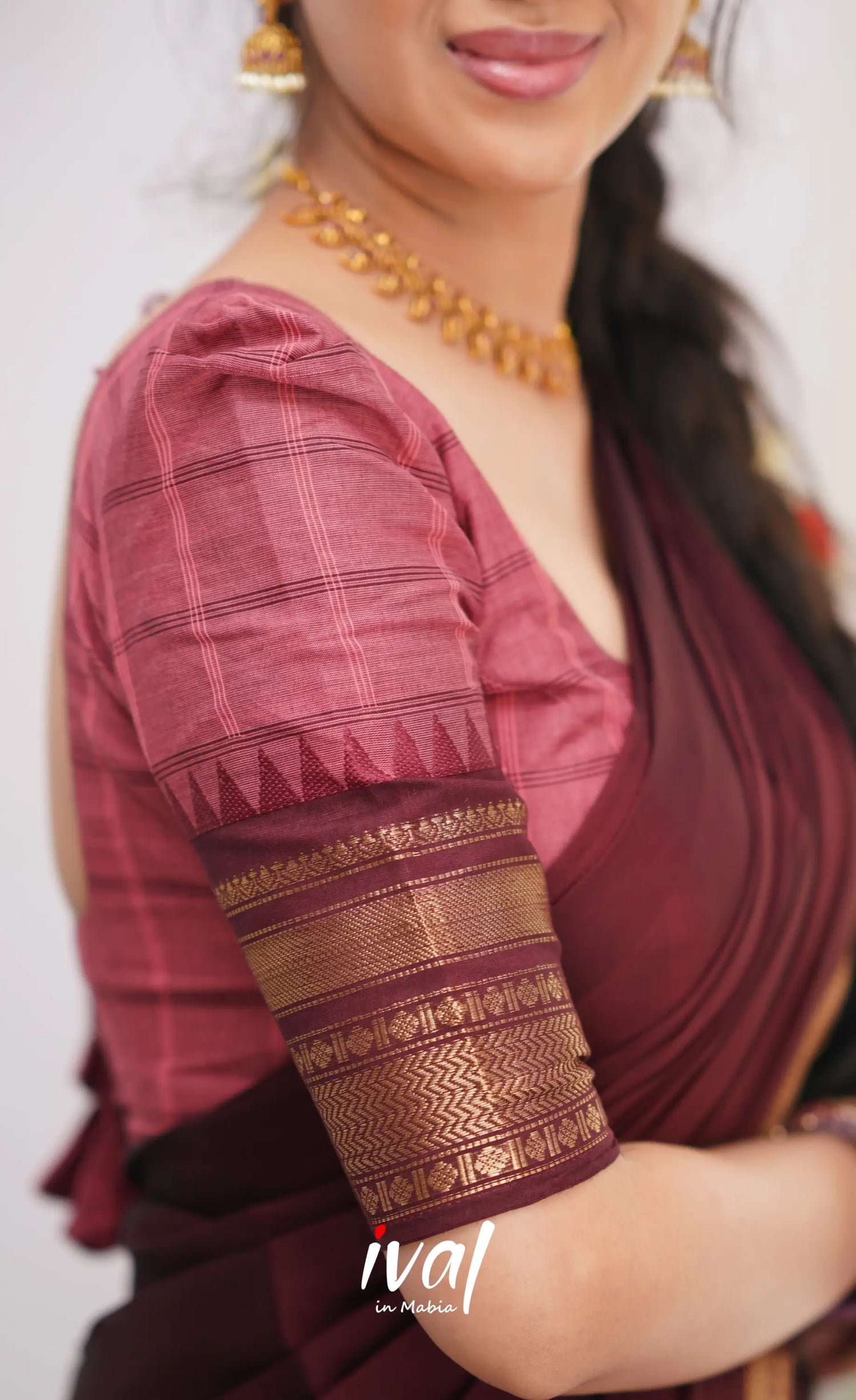 Padmaja Shade Of Brick Pink And Dark Brownish Maroon Tone Cotton Halfsaree Half Sarees