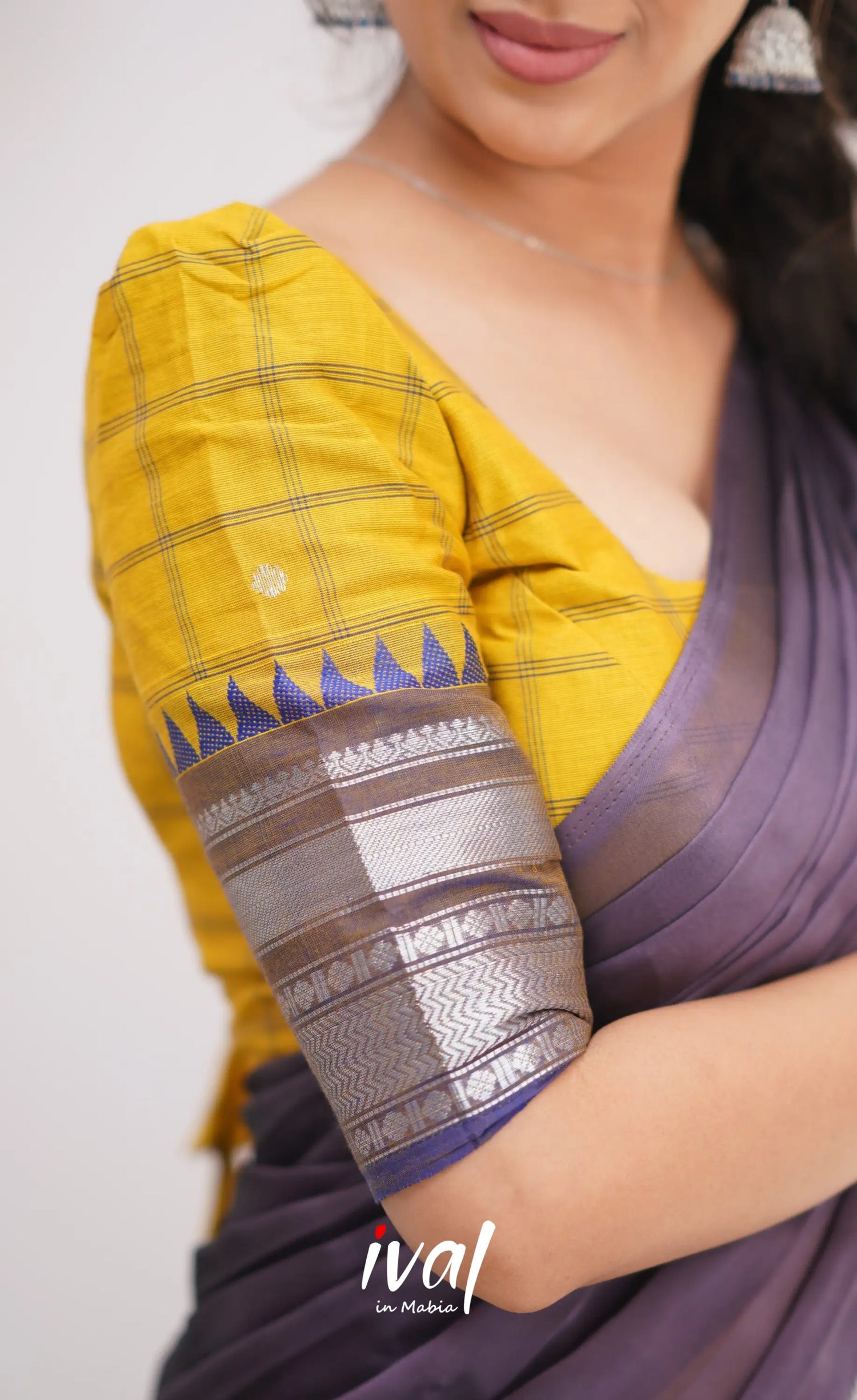 Padmaja Shade Of Yellow And Dark Purple Tone Cotton Halfsaree Half Sarees