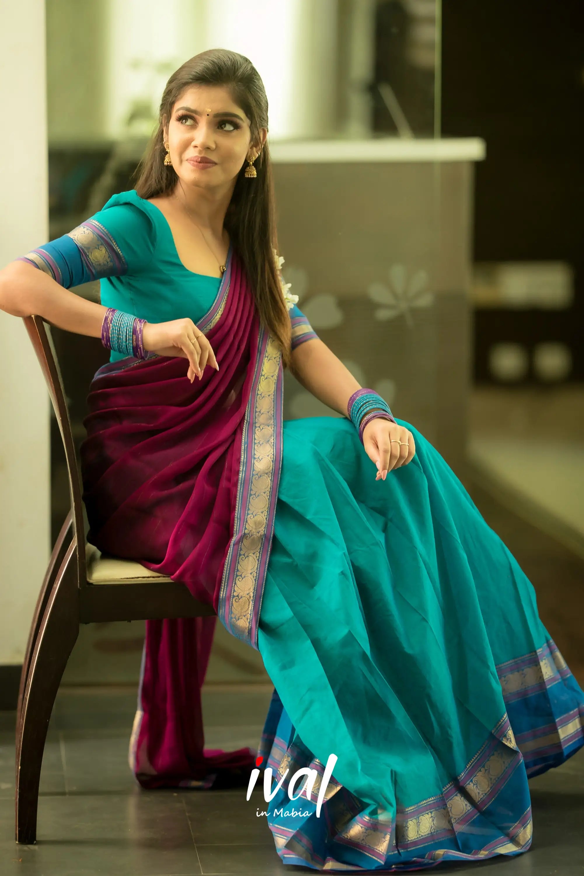 Padmaja - Teal And Dark Magenta Cotton Halfsaree Half Sarees