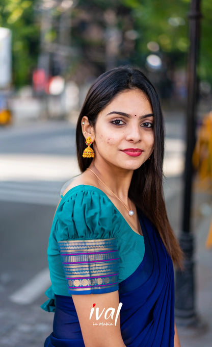 Padmaja - Teal Blue Shade And Navy Tone Cotton Halfsaree Half Sarees