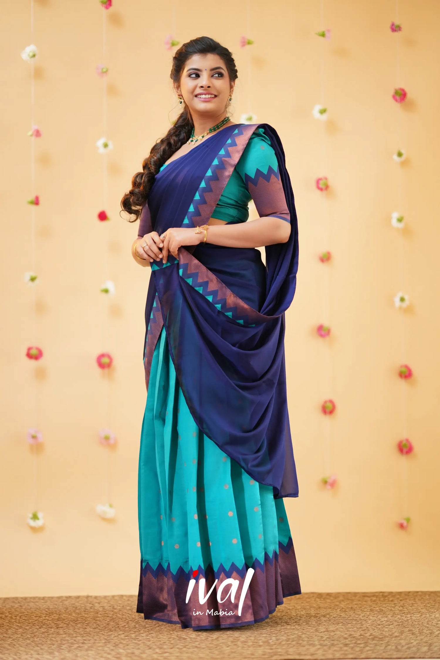 Padmaja - Two Tone Dusly Pink And Datk Blue Cotton Halfsaree Half Sarees