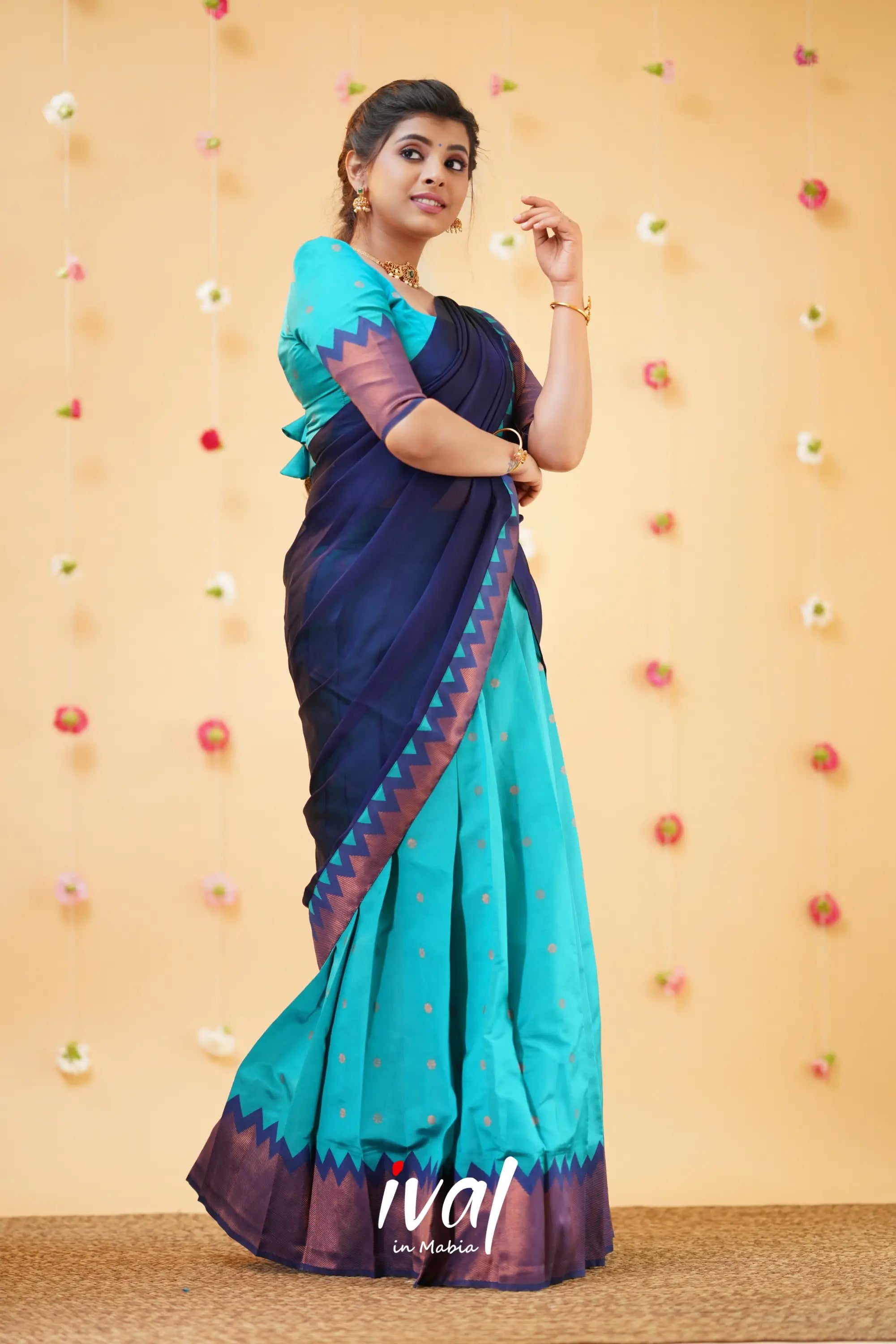 Padmaja - Two Tone Dusly Pink And Datk Blue Cotton Halfsaree Half Sarees