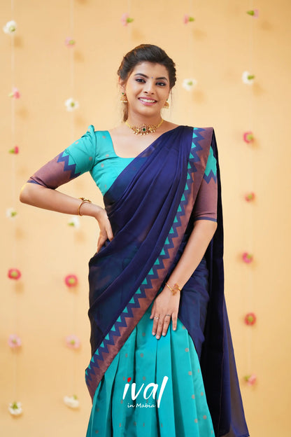 Padmaja - Two Tone Dusly Pink And Datk Blue Cotton Halfsaree Half Sarees