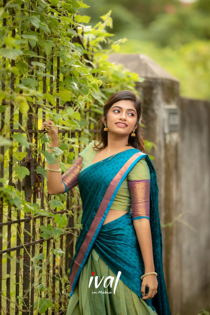 Padmaja - Two Tone Green And Blue Cotton Halfsaree Half Sarees