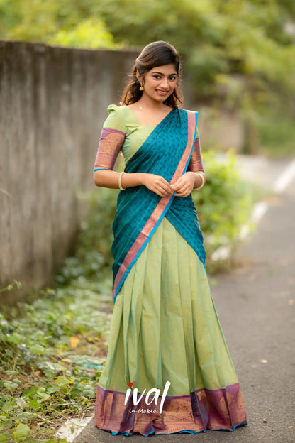 Padmaja - Two Tone Green And Blue Cotton Halfsaree Half Sarees