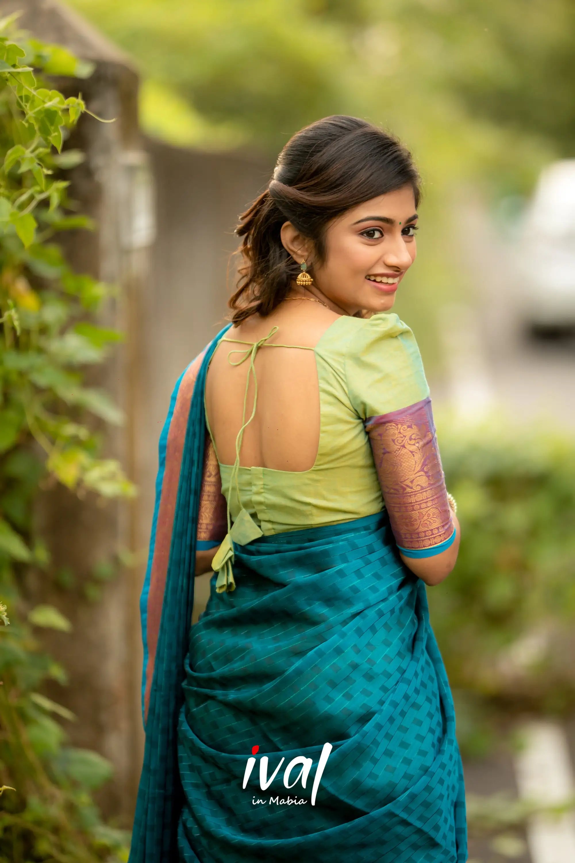 Padmaja - Two Tone Green And Blue Cotton Halfsaree Half Sarees