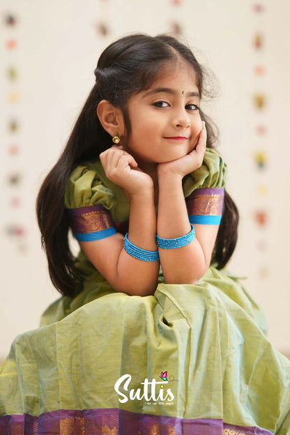 Padmaja - Two Tone Green Cotton Pavadai And Top Kids-Suttis