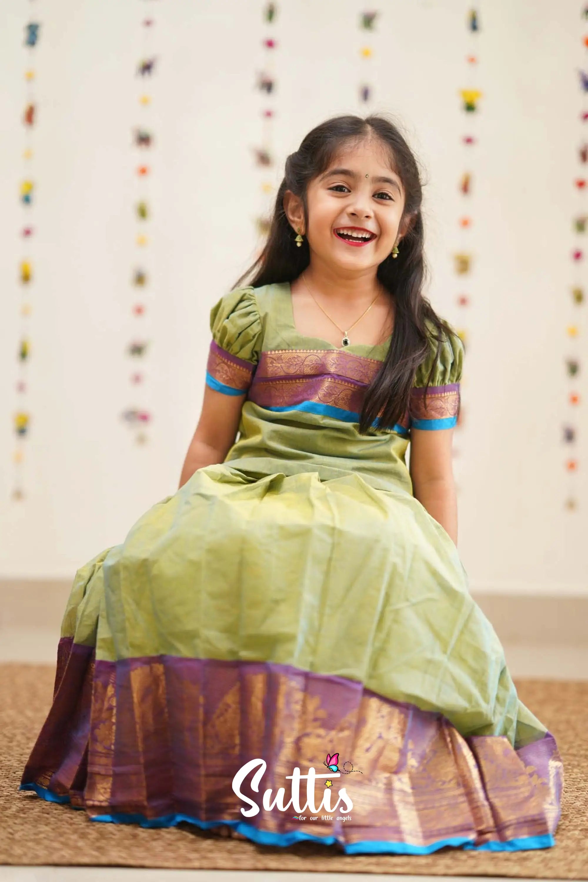 Padmaja - Two Tone Green Cotton Pavadai And Top Kids-Suttis