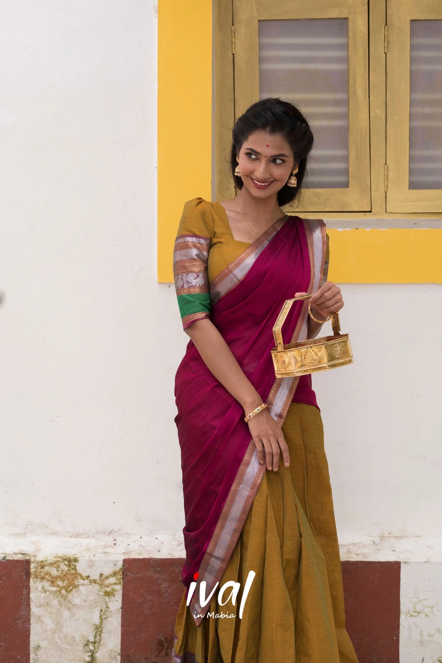 Padmaja - Two-Tone Henna And Magenta Cotton Halfsaree Half Sarees