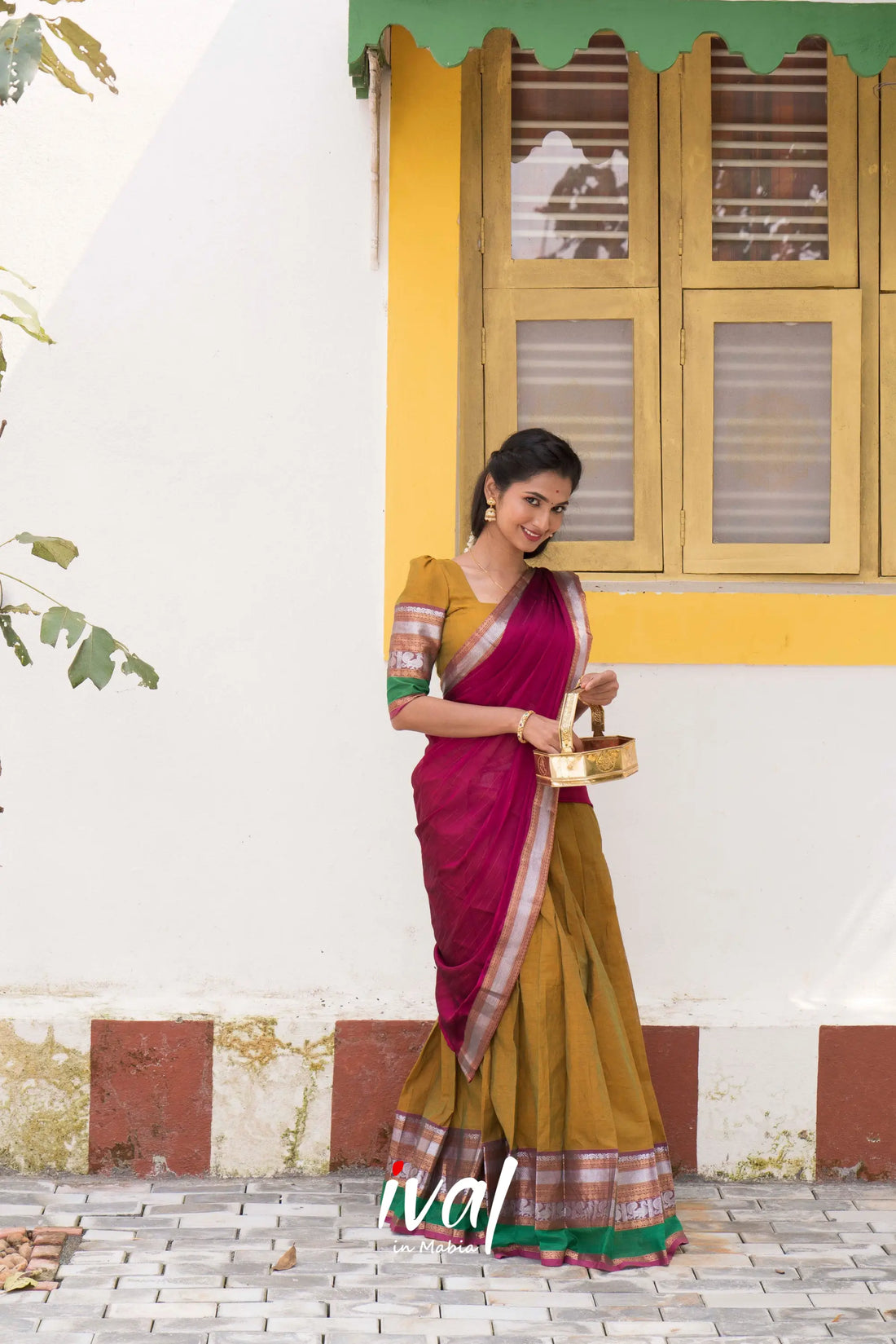 Padmaja - Two-Tone Henna And Magenta Cotton Halfsaree Half Sarees