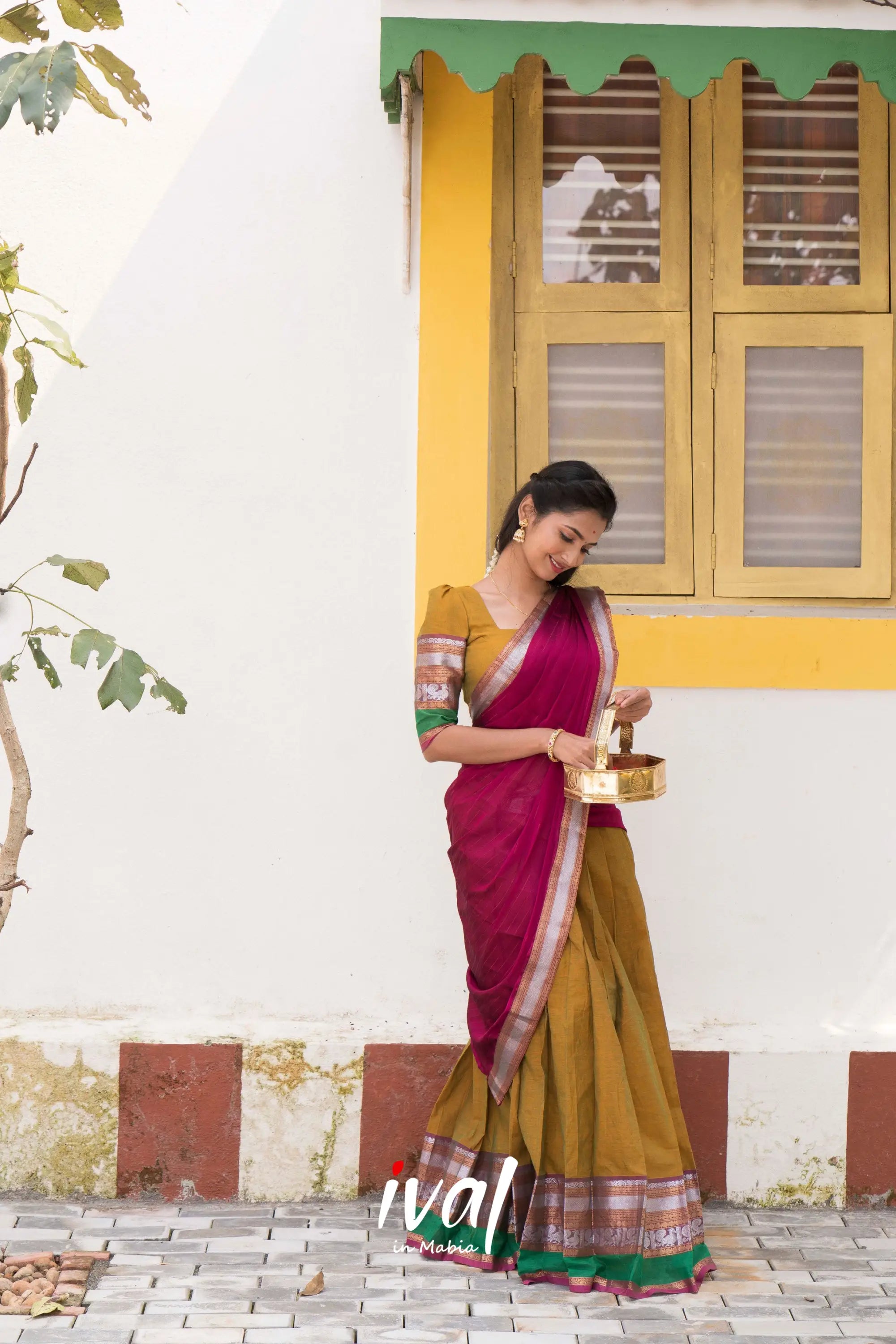 Padmaja - Two-Tone Henna And Magenta Cotton Halfsaree Half Sarees