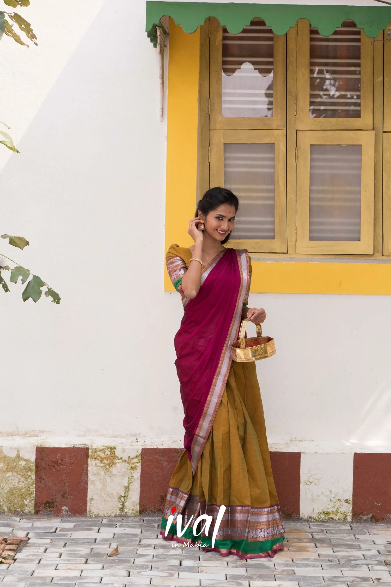 Padmaja - Two-Tone Henna And Magenta Cotton Halfsaree Half Sarees