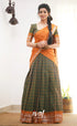 Padmaja Two Tone Henna Green Shade And Dark Mustard Tone Cotton Halfsaree Half Sarees