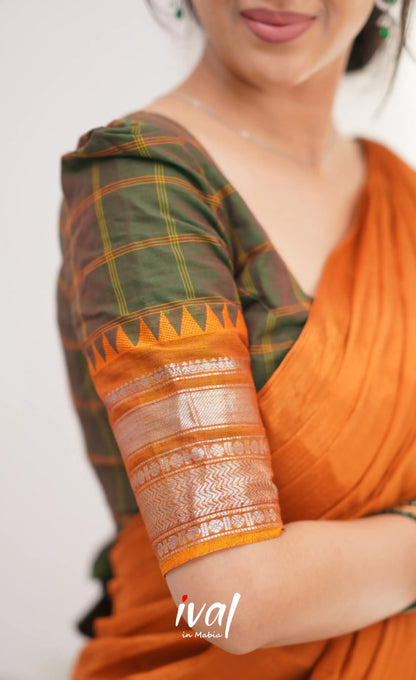 Padmaja Two Tone Henna Green Shade And Dark Mustard Tone Cotton Halfsaree Half Sarees