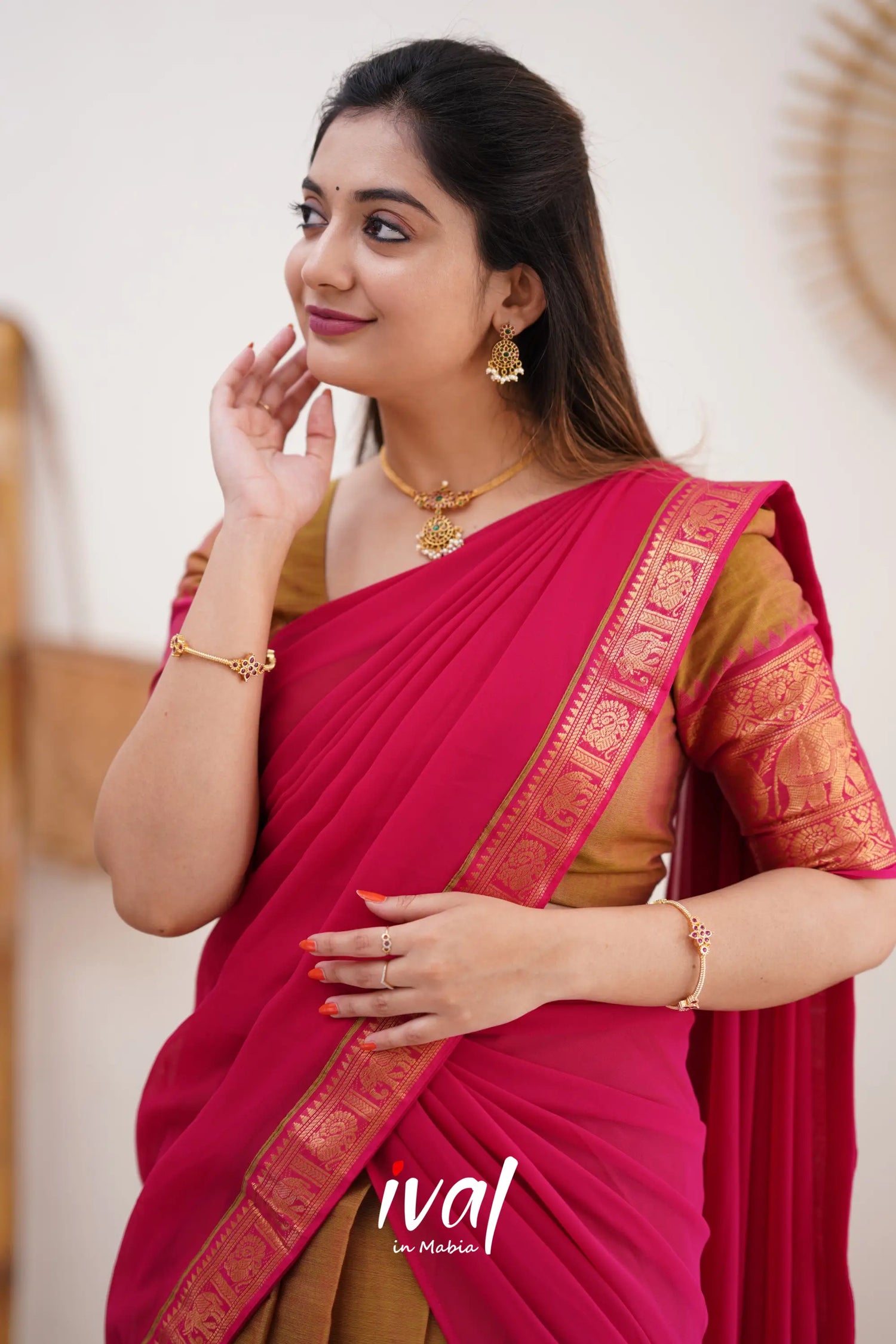 Padmaja - Two Tone Henna Mustard And Pink Cotton Halfsaree Half Sarees