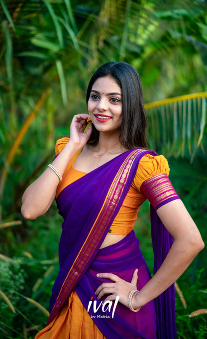 Padmaja - Two Tone Mango Yellow And Purple Cotton Halfsaree Half Sarees