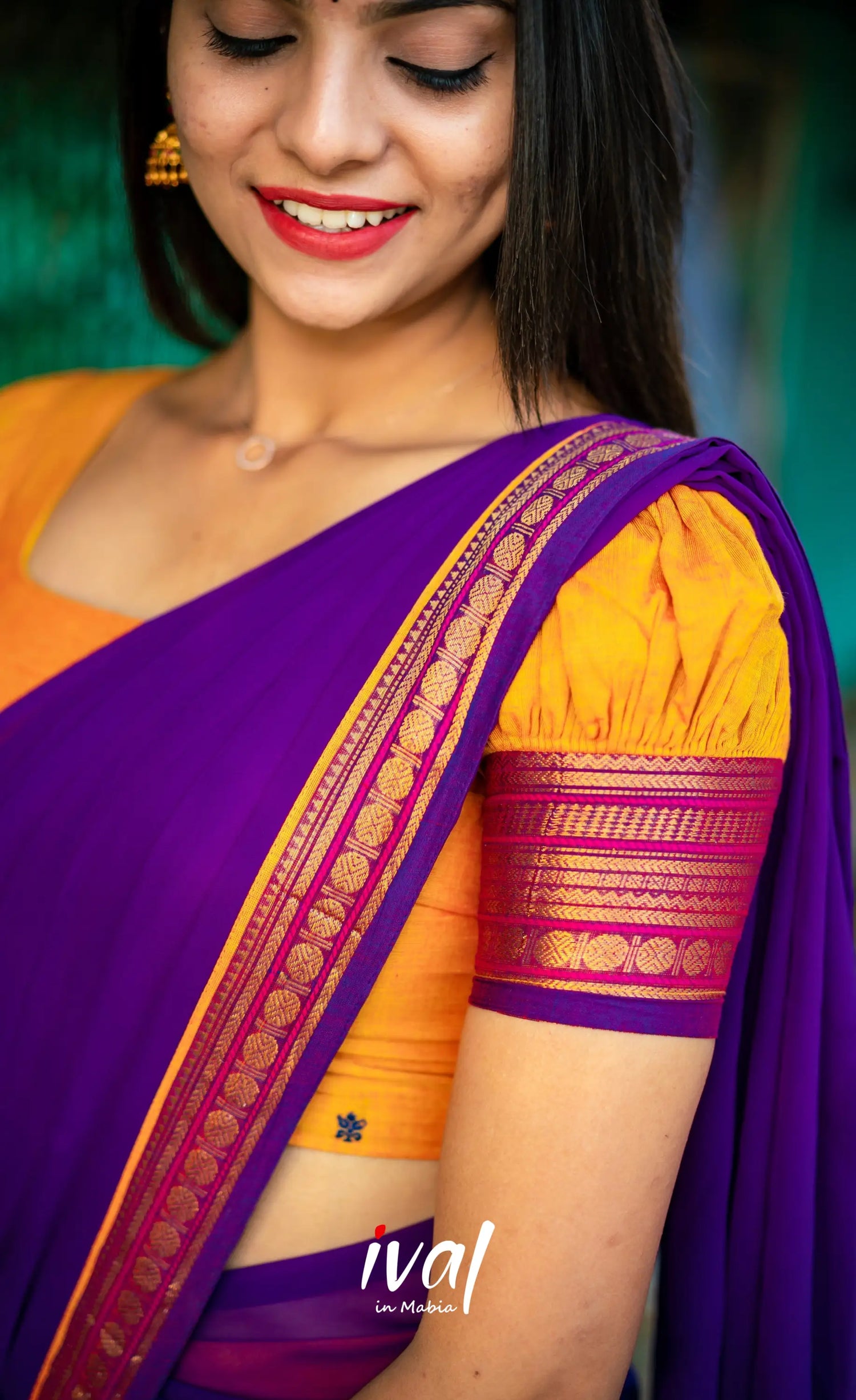 Padmaja - Two Tone Mango Yellow And Purple Cotton Halfsaree Half Sarees