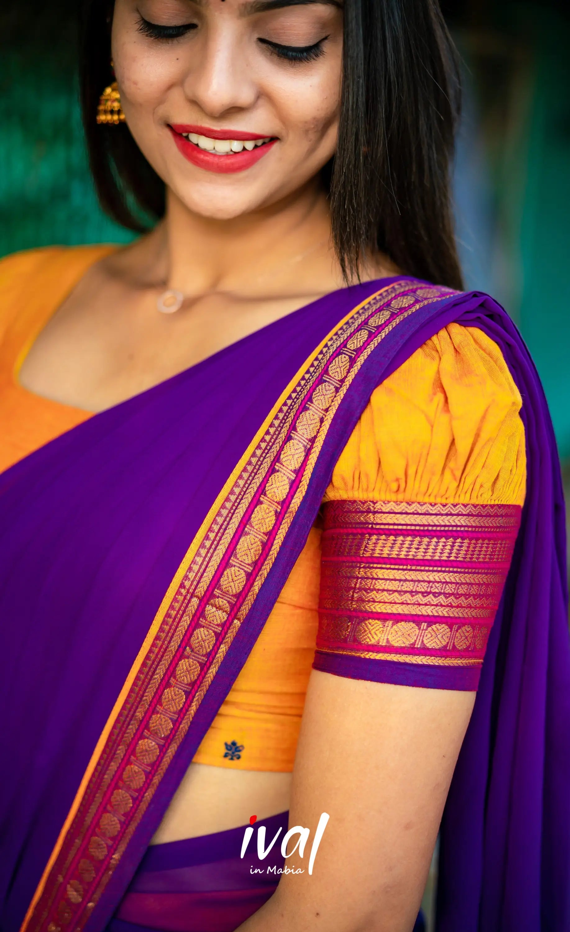 Padmaja - Two Tone Mango Yellow And Purple Cotton Halfsaree Half Sarees