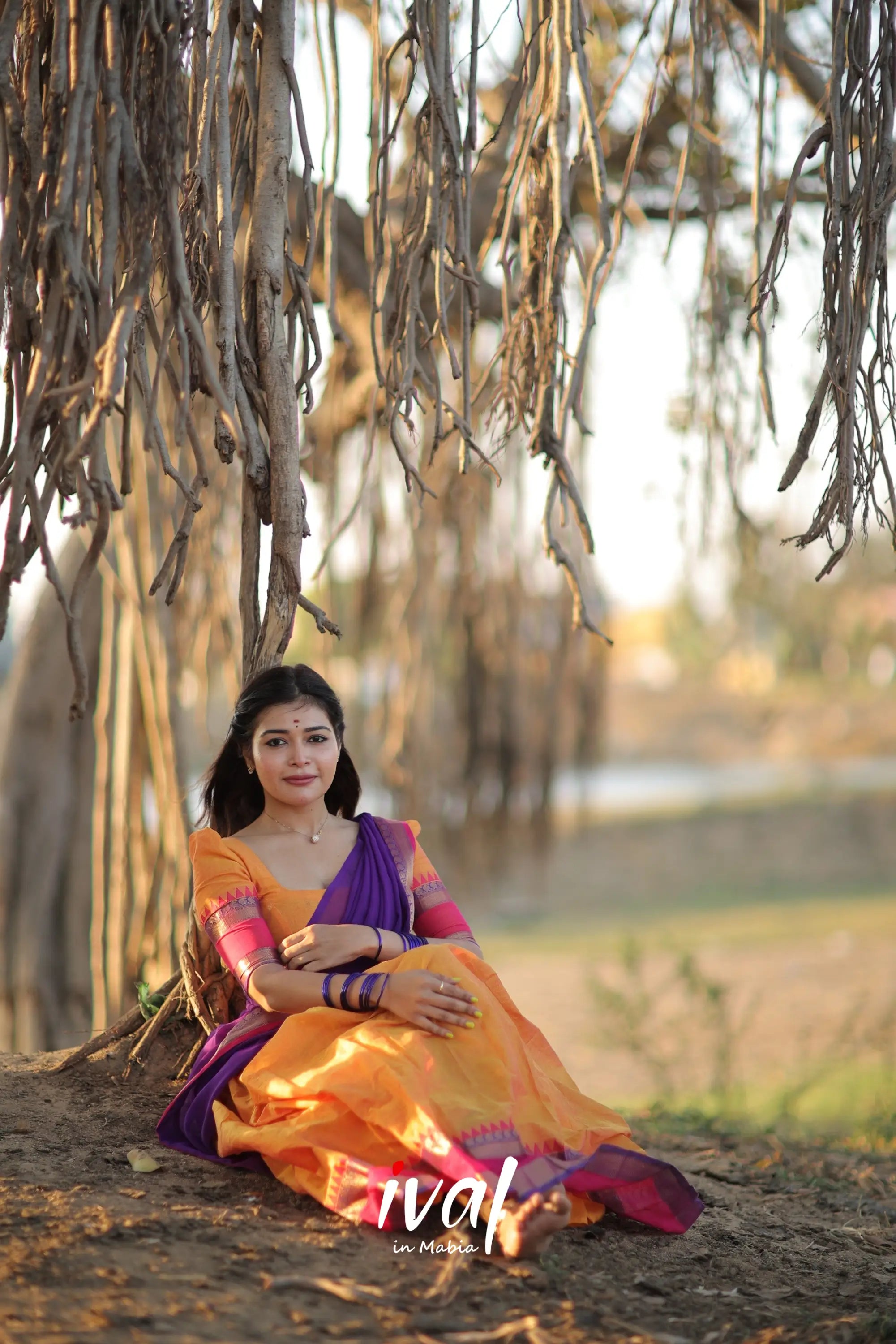 Padmaja - Two Tone Orange And Purple Cotton Halfsaree Half Sarees